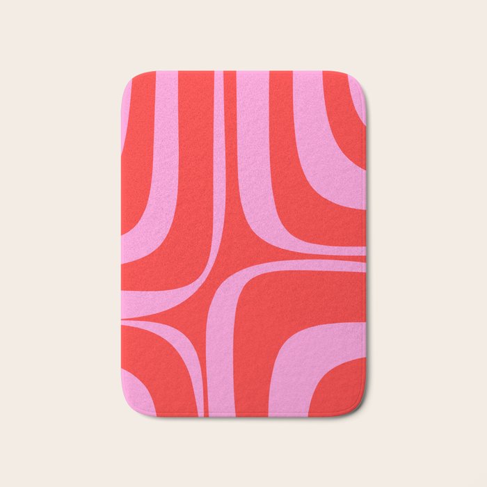 Preppy Pink and Red Retro Groove Abstract Pattern Bath Mat Gallery Image 1