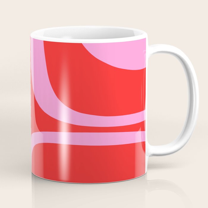 Preppy Pink and Red Retro Groove Abstract Pattern Coffee Mug Gallery Image 1
