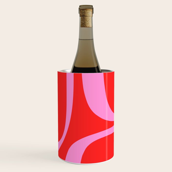 Preppy Pink and Red Retro Groove Abstract Pattern Wine Chiller Gallery Image 1