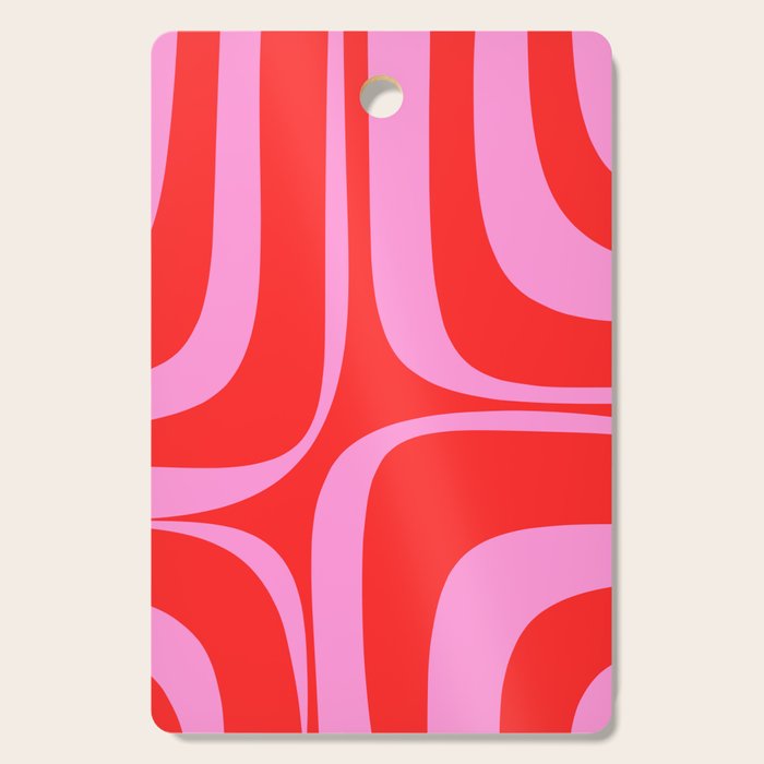 Preppy Pink and Red Retro Groove Abstract Pattern Cutting Board Gallery Image 1
