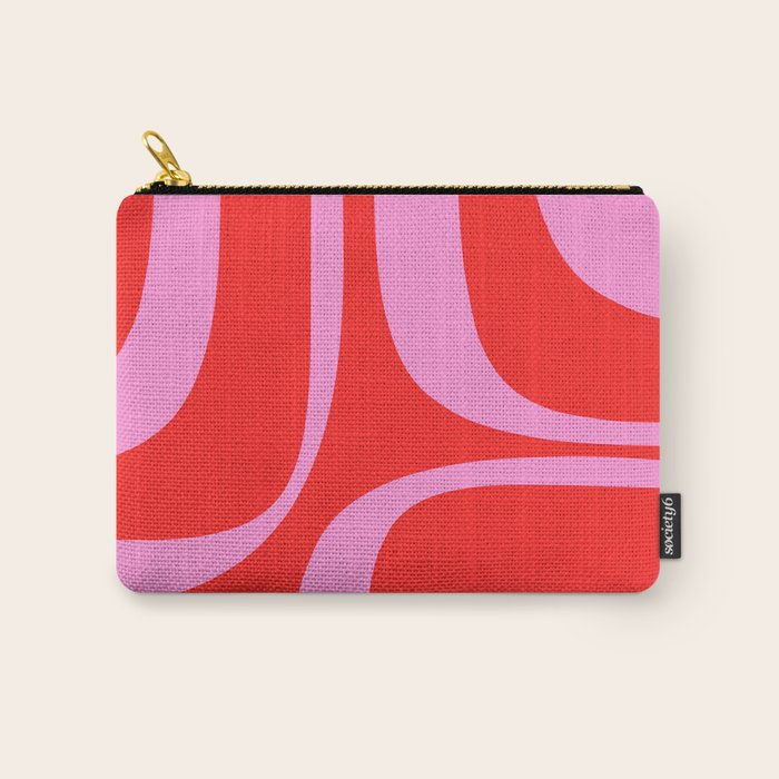 Preppy Pink and Red Retro Groove Abstract Pattern Carry All Pouch Gallery Image 1