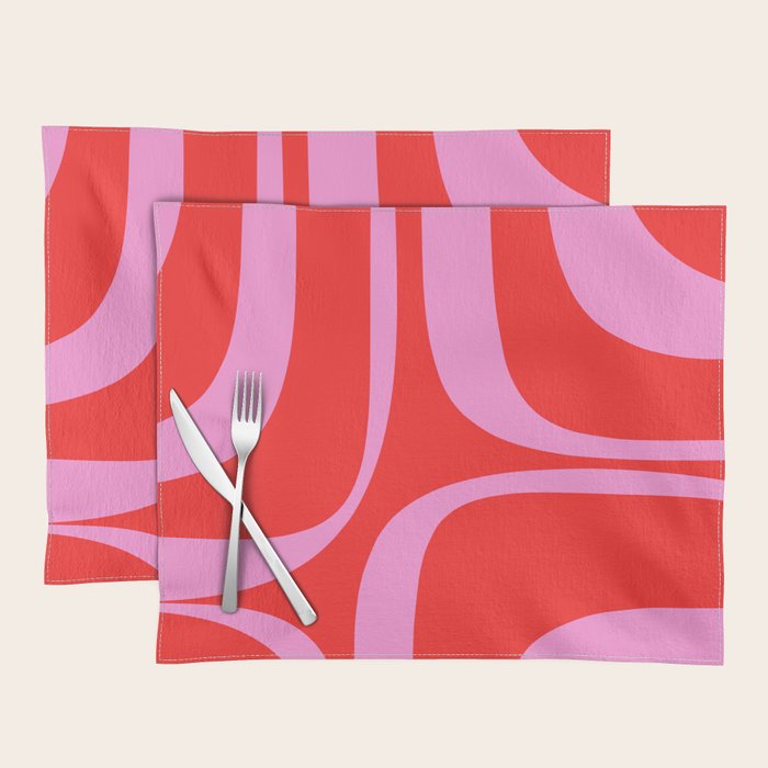 Preppy Pink and Red Retro Groove Abstract Pattern Placemat Gallery Image 1