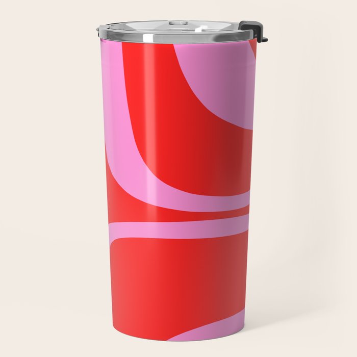 Preppy Pink and Red Retro Groove Abstract Pattern Travel Mug Gallery Image 2