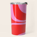 Preppy Pink and Red Retro Groove Abstract Pattern Travel Mug Gallery Image 2