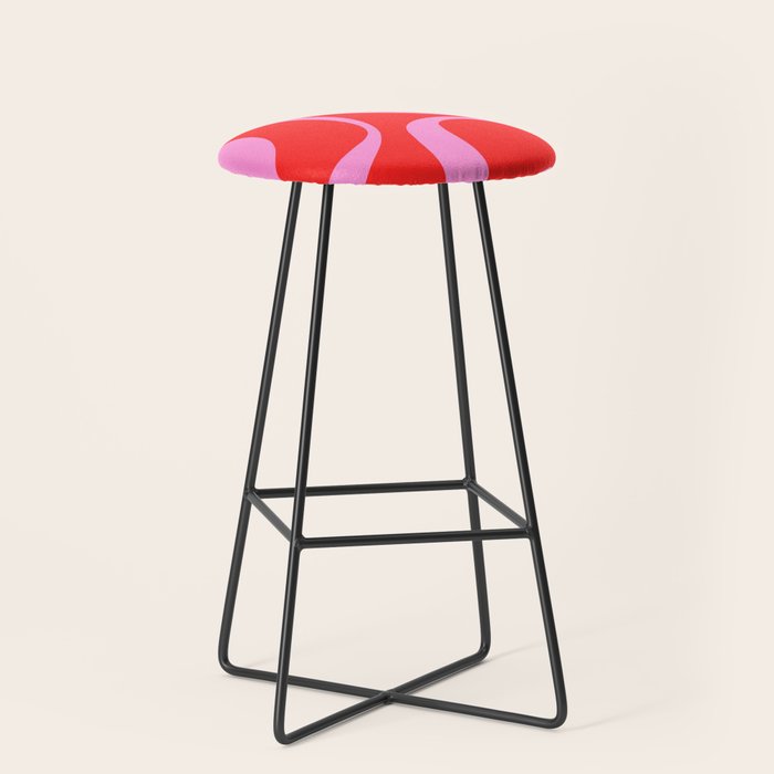 Preppy Pink and Red Retro Groove Abstract Pattern Stool Gallery Image 1