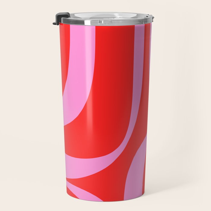 Preppy Pink and Red Retro Groove Abstract Pattern Travel Mug Gallery Image 3