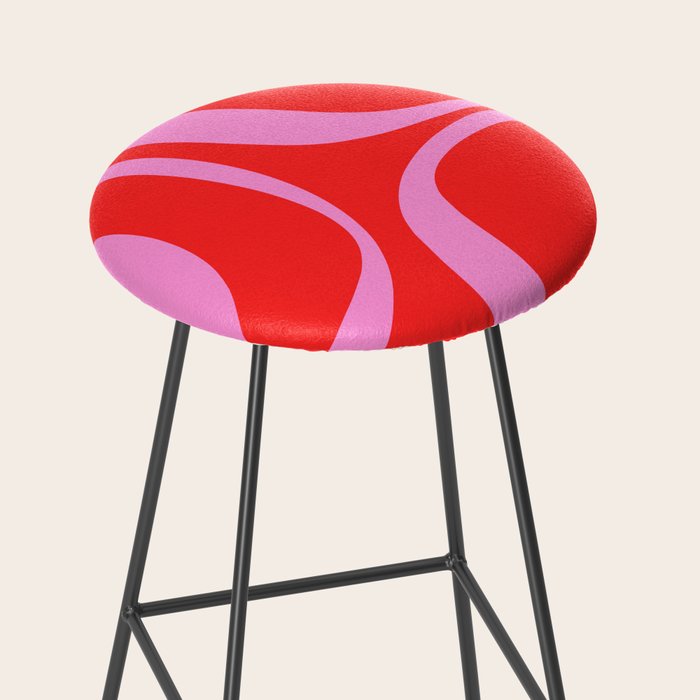 Preppy Pink and Red Retro Groove Abstract Pattern Stool Gallery Image 2