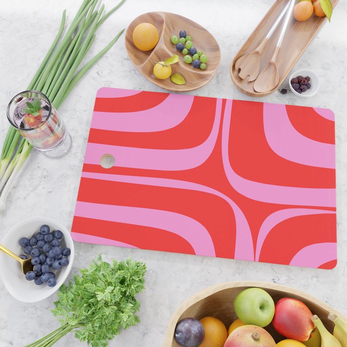 Preppy Pink and Red Retro Groove Abstract Pattern Cutting Board Gallery Image 2