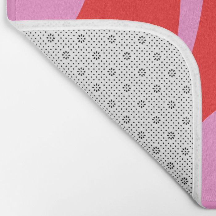 Preppy Pink and Red Retro Groove Abstract Pattern Bath Mat Gallery Image 2