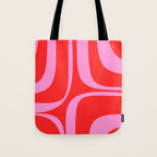 Preppy Pink and Red Retro Groove Abstract Pattern Tote Bag Gallery Image 1