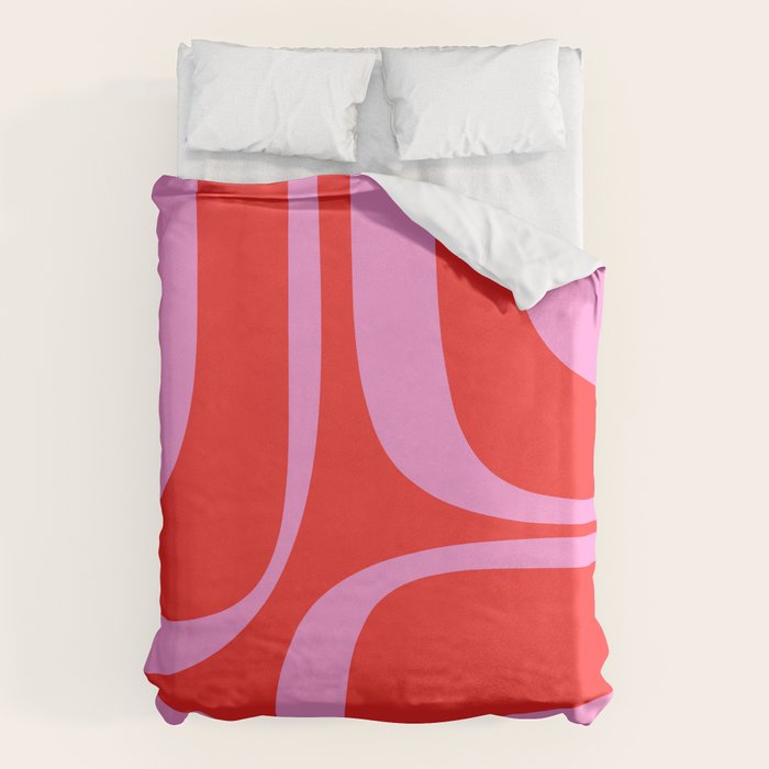 Preppy Pink and Red Retro Groove Abstract Pattern Duvet Cover Gallery Image 6