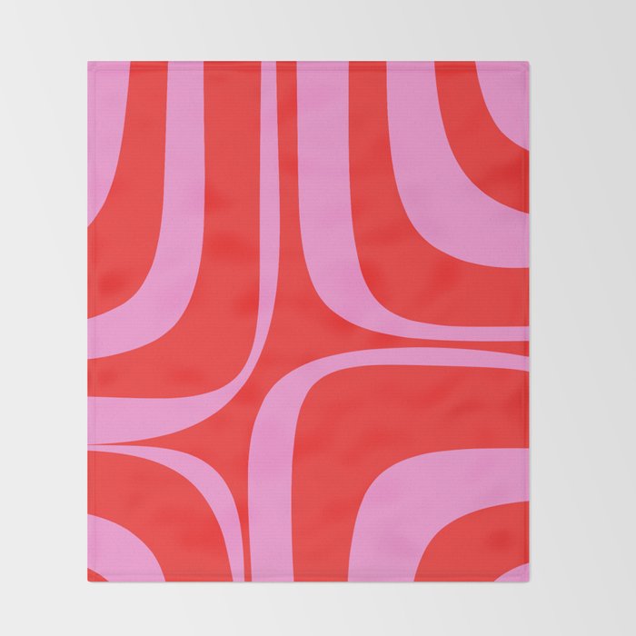 Preppy Pink and Red Retro Groove Abstract Pattern Throw Blanket Gallery Image 2