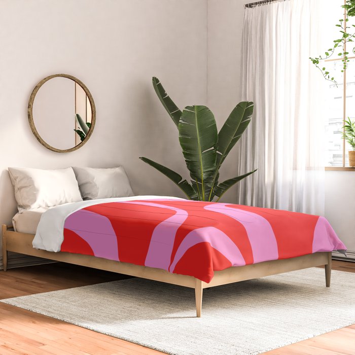 Preppy Pink and Red Retro Groove Abstract Pattern Comforter Gallery Image 2