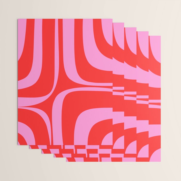 Preppy Pink and Red Retro Groove Abstract Pattern Wrapping Paper Gallery Image 3