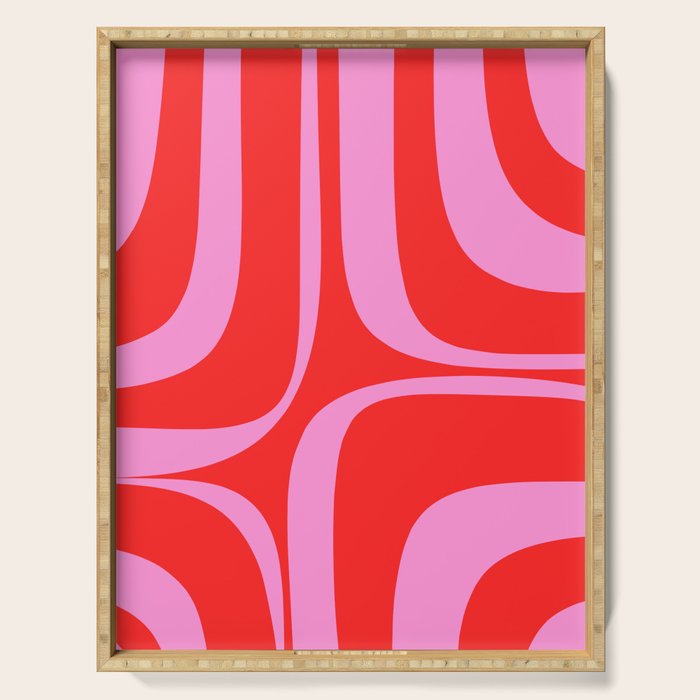 Preppy Pink and Red Retro Groove Abstract Pattern Serving Tray Gallery Image 1