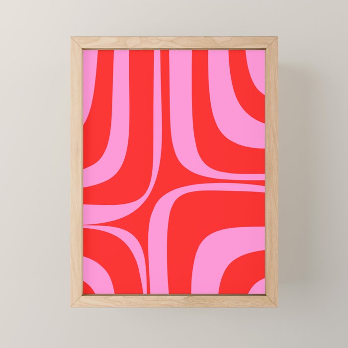 Preppy Pink and Red Retro Groove Abstract Pattern Mini Art Print Gallery Image 1