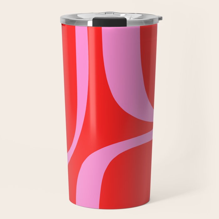 Preppy Pink and Red Retro Groove Abstract Pattern Travel Mug Gallery Image 1