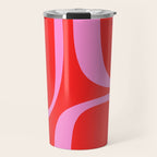 Preppy Pink and Red Retro Groove Abstract Pattern Travel Mug Gallery Image 1