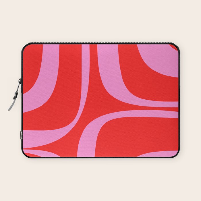 Preppy Pink and Red Retro Groove Abstract Pattern Laptop Sleeve Gallery Image 1