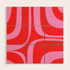 Preppy Pink and Red Retro Groove Abstract Pattern Wood Wall Art Gallery Image 1