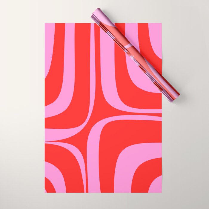 Preppy Pink and Red Retro Groove Abstract Pattern Wrapping Paper Gallery Image 1