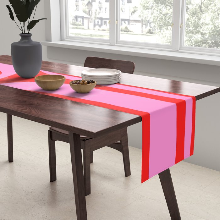 Preppy Pink and Red Retro Groove Abstract Pattern Table Runner Gallery Image 2