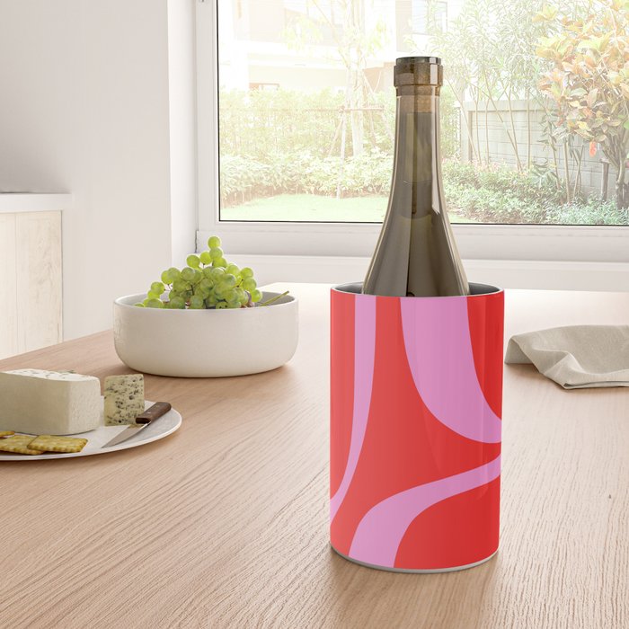 Preppy Pink and Red Retro Groove Abstract Pattern Wine Chiller Gallery Image 4