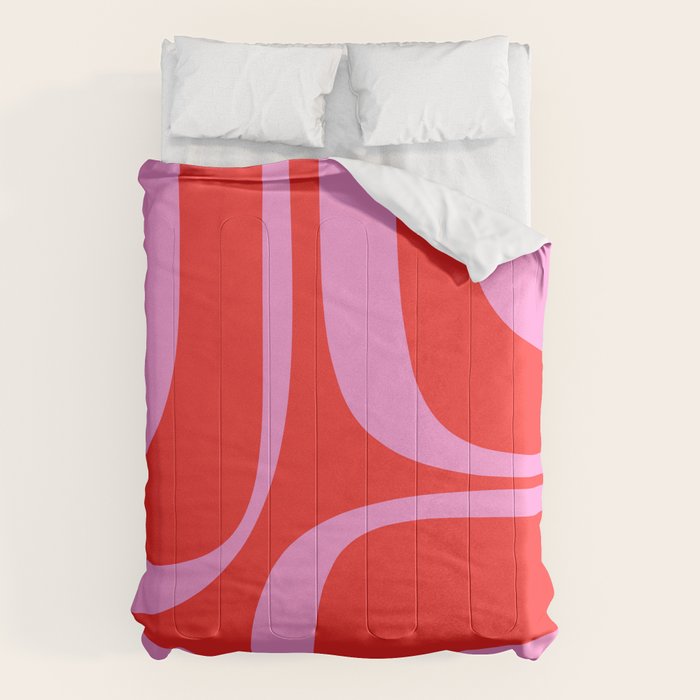 Preppy Pink and Red Retro Groove Abstract Pattern Comforter Gallery Image 1