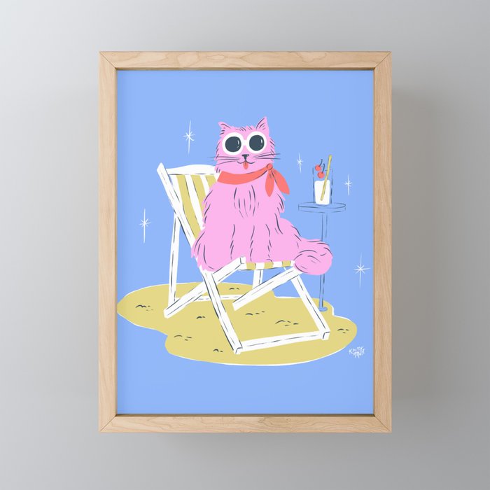 Pink Summer Cat  Mini Art Print Gallery Image 1