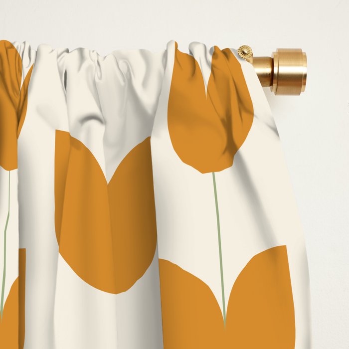 Spring Tulips V Orange Mid Century Flowers Window Curtain Gallery Image 2