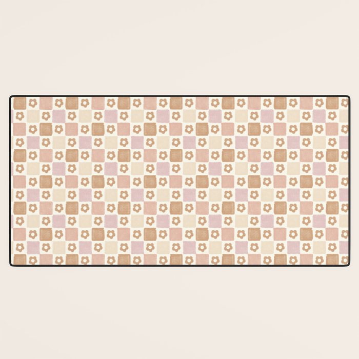 Checkered Floral - Pink Brown Beige Desk Mat Gallery Image 3