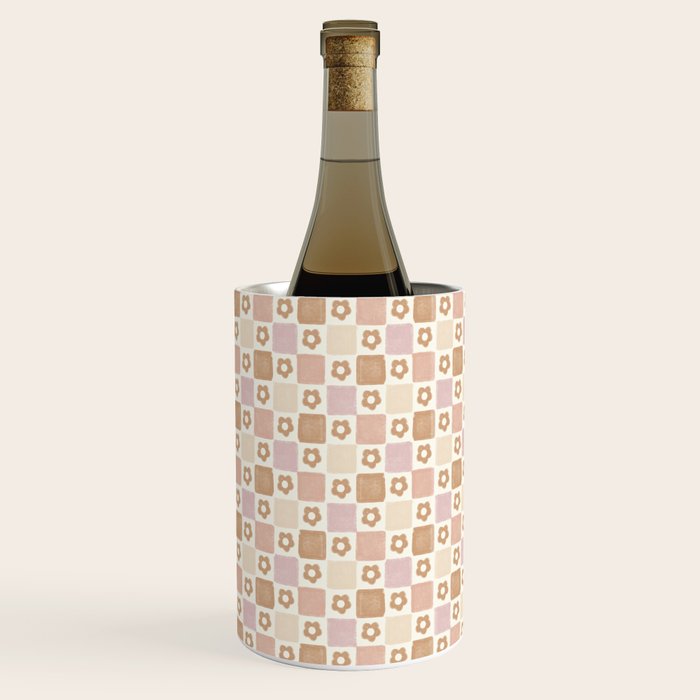 Checkered Floral - Pink Brown Beige Wine Chiller Gallery Image 2
