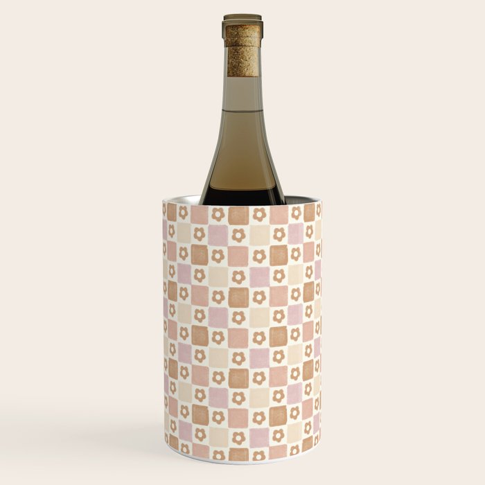 Checkered Floral - Pink Brown Beige Wine Chiller Gallery Image 1