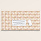 Checkered Floral - Pink Brown Beige Desk Mat Gallery Image 1