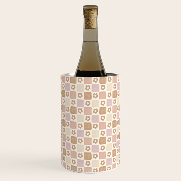 Checkered Floral - Pink Brown Beige Wine Chiller Gallery Image 3