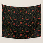 Green, Red-Orange, and Black Floral/Botanical Print Wall Tapestry Gallery Image 4