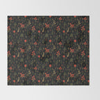 Green, Red-Orange, and Black Floral/Botanical Print Throw Blanket Gallery Image 2