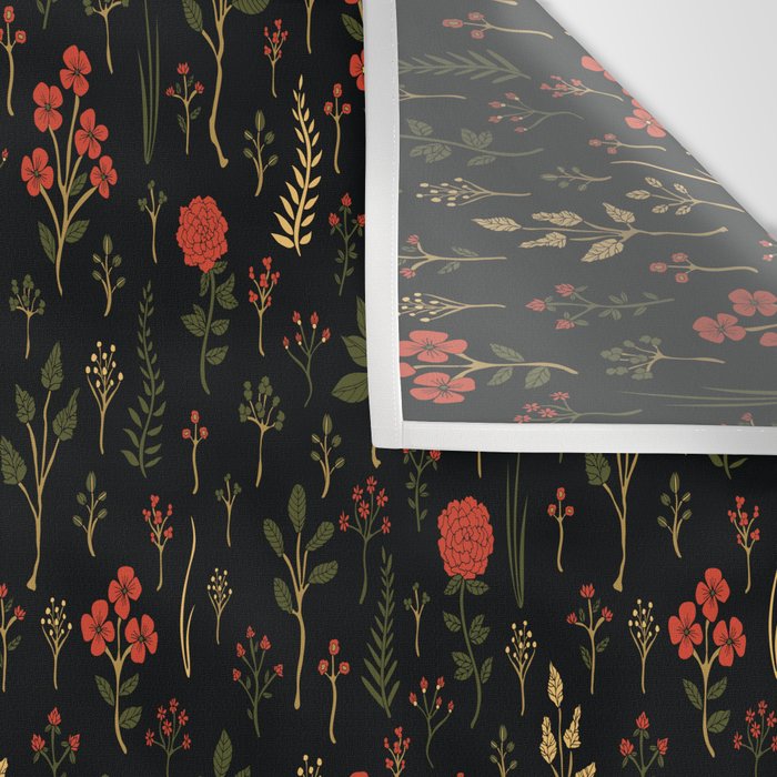 Green, Red-Orange, and Black Floral/Botanical Print Wall Tapestry Gallery Image 3