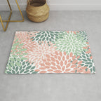 Festive, Abstract Floral Prints, Coral and Green Rug Gallery Image 1