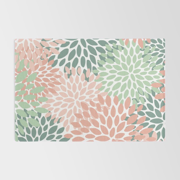 Festive, Abstract Floral Prints, Coral and Green Rug Gallery Image 2