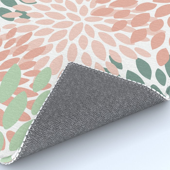 Festive, Abstract Floral Prints, Coral and Green Rug Gallery Image 4