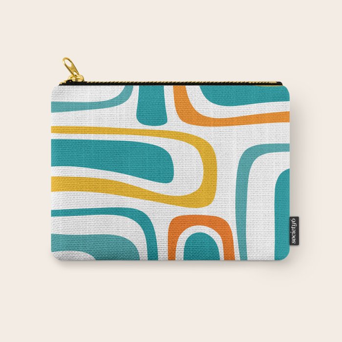 Palm Springs Mid Century Modern Abstract Pattern Orange Mustard Turquoise White Carry All Pouch Gallery Image 1
