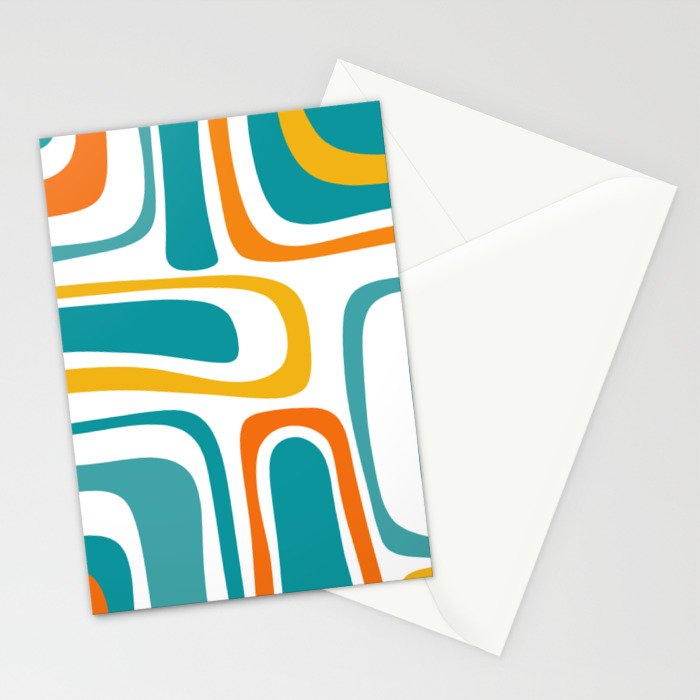 Palm Springs Mid Century Modern Abstract Pattern Orange Mustard Turquoise White Stationery Card Gallery Image 2