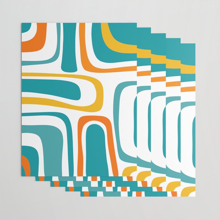 Palm Springs Mid Century Modern Abstract Pattern Orange Mustard Turquoise White Wrapping Paper Gallery Image 3