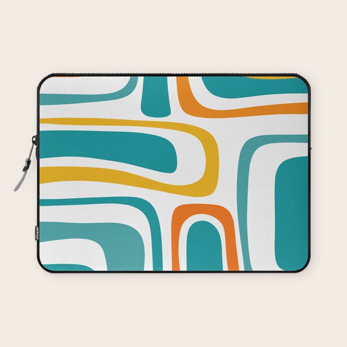 Palm Springs Mid Century Modern Abstract Pattern Orange Mustard Turquoise White Laptop Sleeve Gallery Image 1