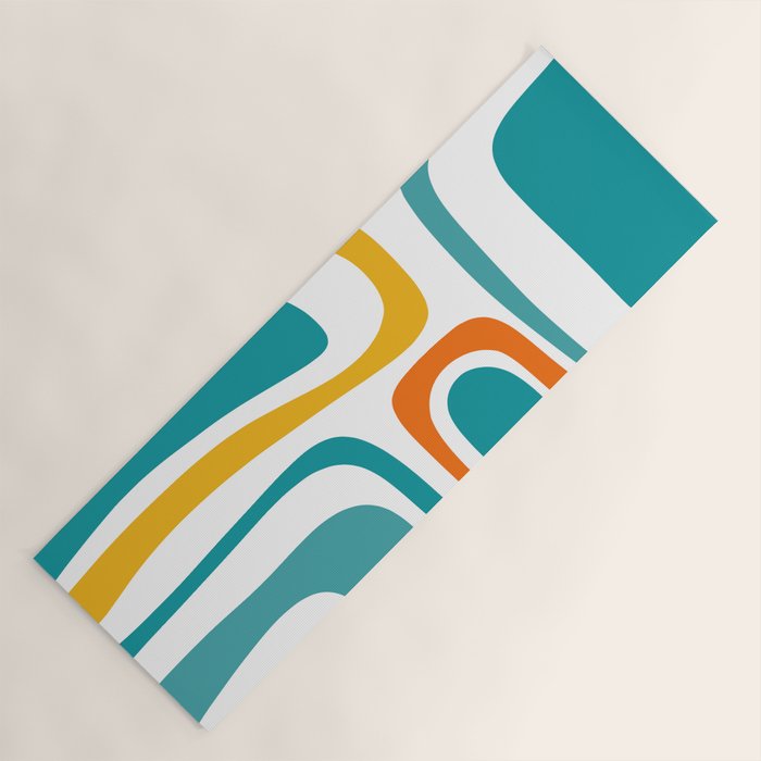 Palm Springs Mid Century Modern Abstract Pattern Orange Mustard Turquoise White Yoga Mat Gallery Image 1