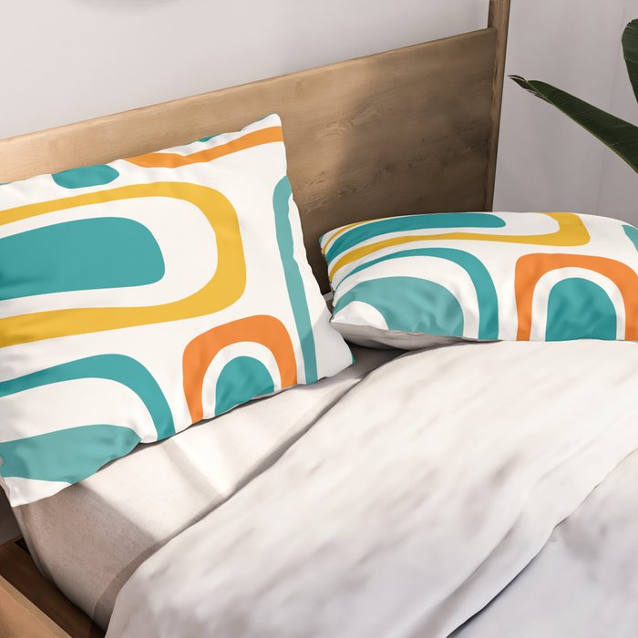 Palm Springs Mid Century Modern Abstract Pattern Orange Mustard Turquoise White Pillow Sham Gallery Image 2
