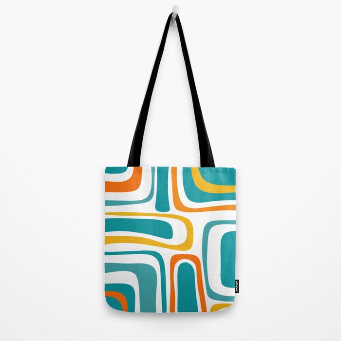 Palm Springs Mid Century Modern Abstract Pattern Orange Mustard Turquoise White Tote Bag Gallery Image 2