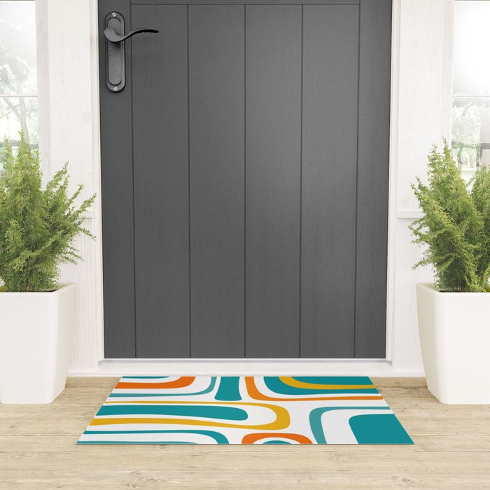 Palm Springs Mid Century Modern Abstract Pattern Orange Mustard Turquoise White Welcome Mat Gallery Image 3