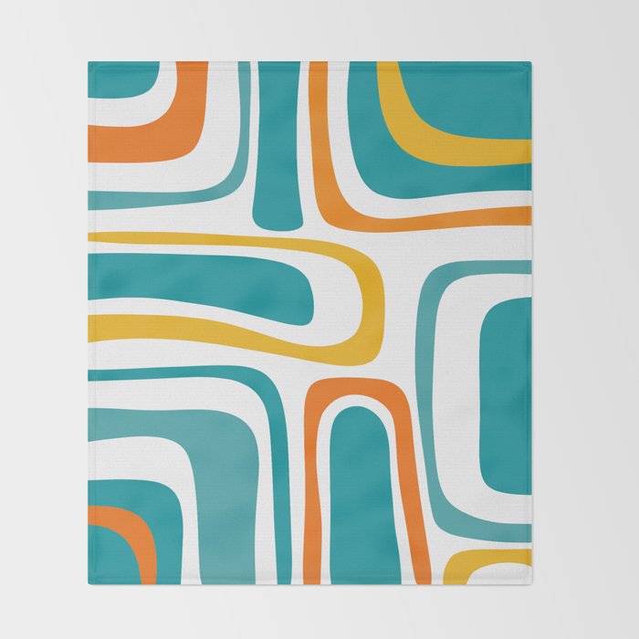 Palm Springs Mid Century Modern Abstract Pattern Orange Mustard Turquoise White Throw Blanket Gallery Image 2